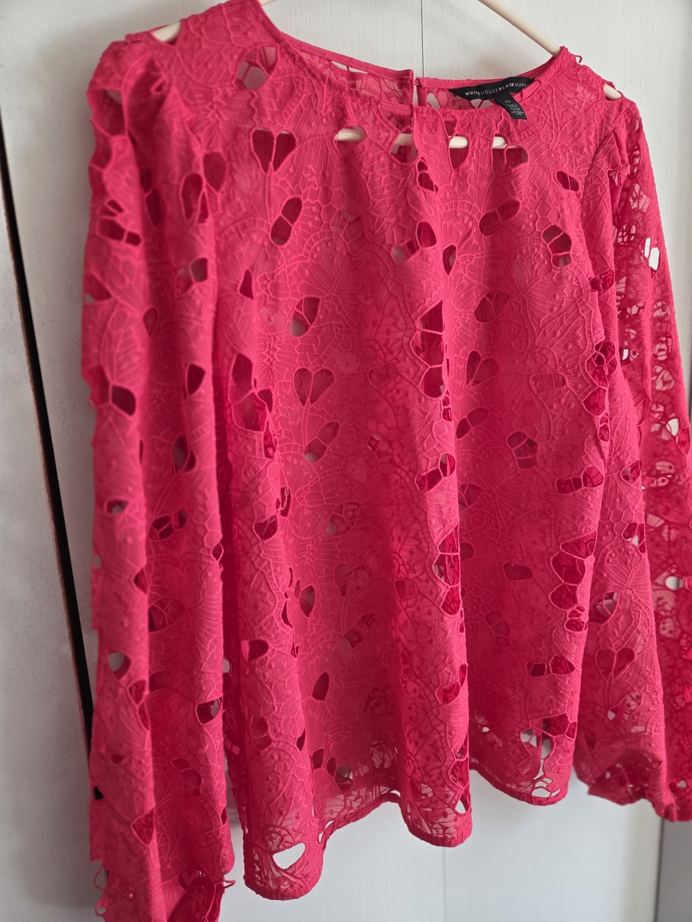 White House Black Market Hot Pink Lace Cutout Long Sleeve Top